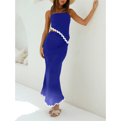 Top de tubo irregular de dos piezas y falda larga