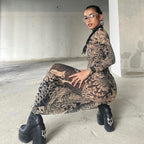 Mock Neck Mesh Print Maxi Dress