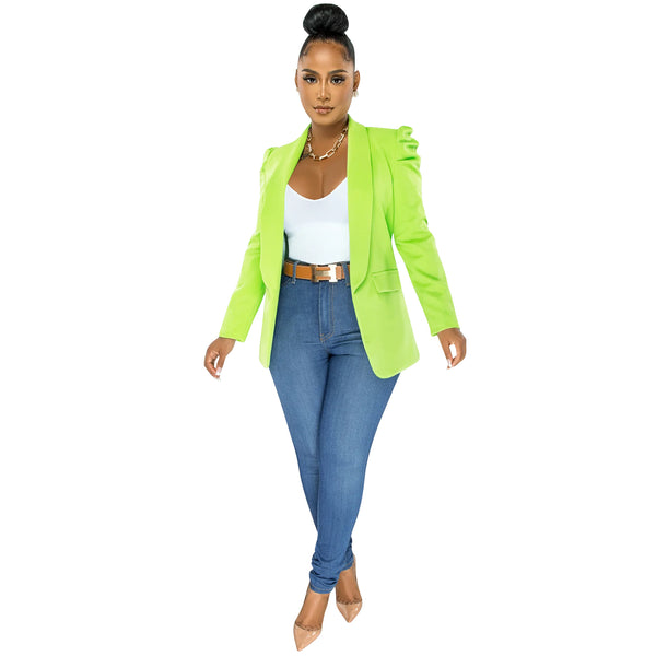 Lapel Open Front Ruched Long Sleeve Jackets
