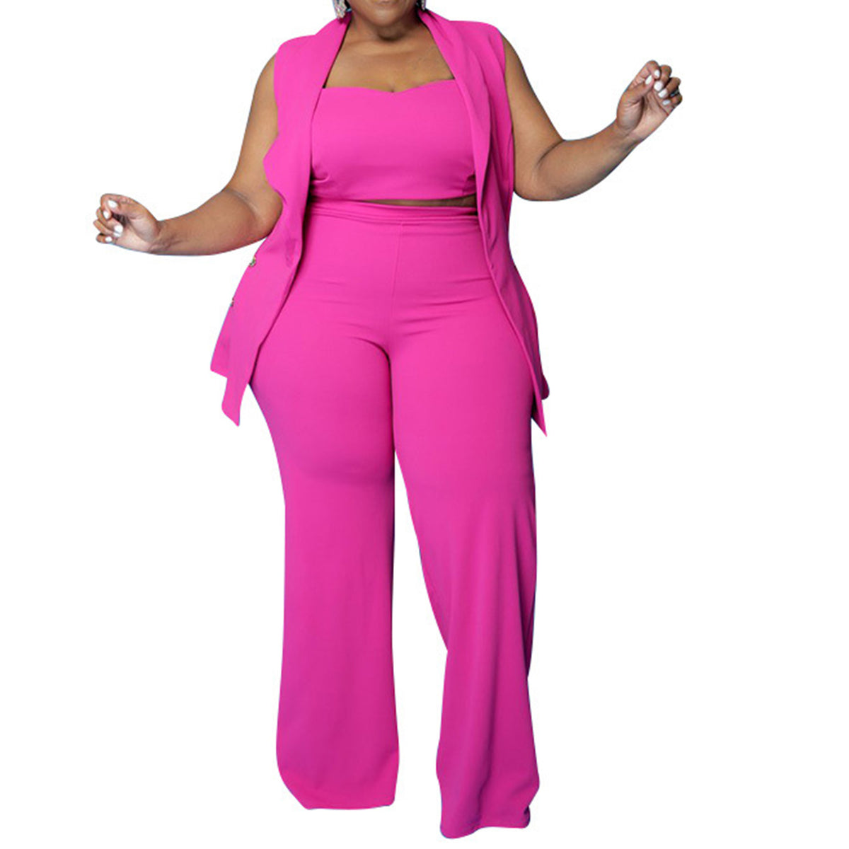 Three Piece Tank Top Wide Leg Pants Set