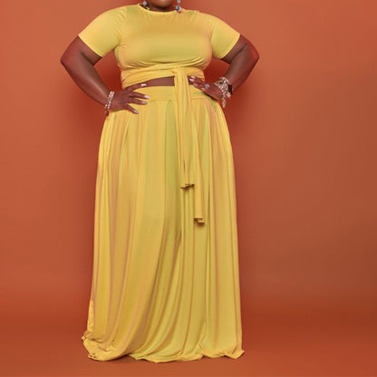 Plus Size Short Sleeve Crop Top Skirts