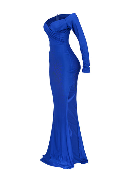 Vestidos largos con abertura y hombros descubiertos de manga larga