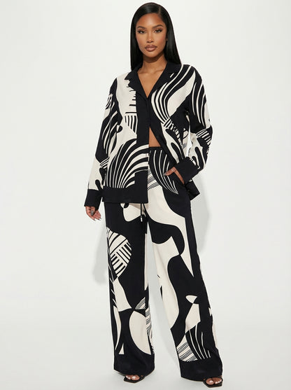 Printed Shirt Wide Leg Pants Set