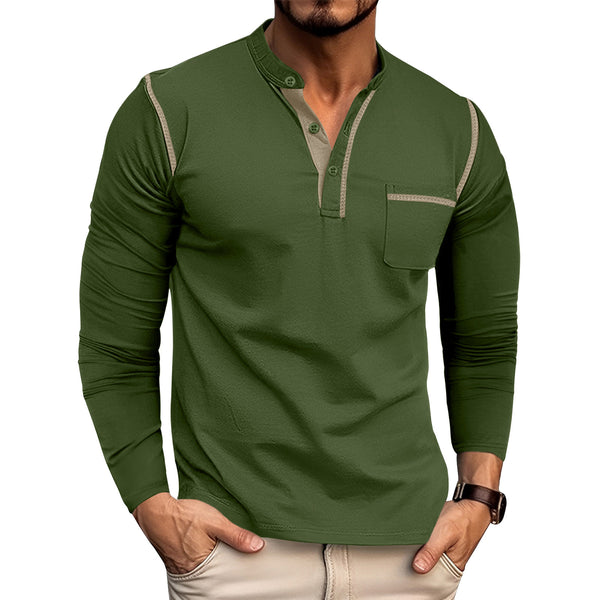 Mens Long Sleeves Crew Neck Buttons Shirts