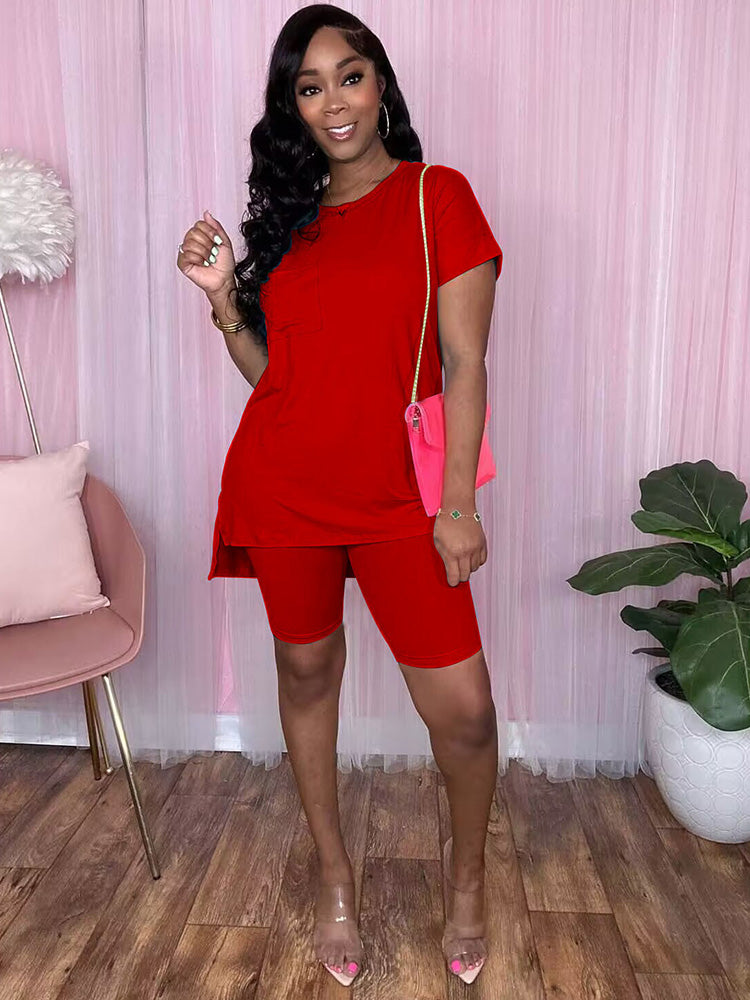 Two Piece Short Sleeve + Skinny Long Pants Set