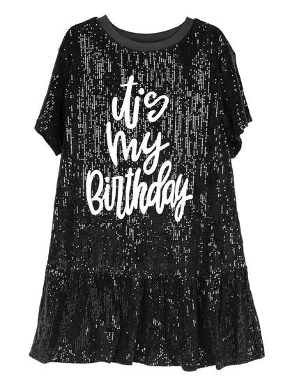 Vestido brillante de cumpleaños con dobladillo de loto y estampado brillante 