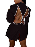 Rhinestone Backless Blazer Mini Dress