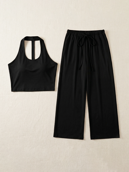 Halter Top Pocket Wide Leg Pants Set