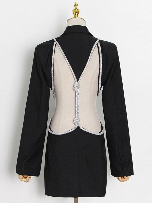 Rhinestone Backless Blazer Mini Dress