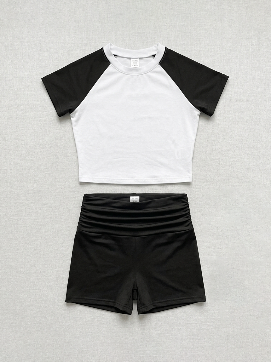 Color Block Raglan Tee Shorts Set