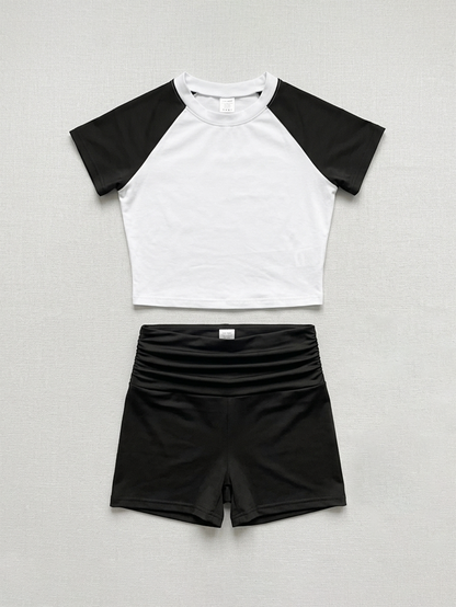Color Block Raglan Tee Shorts Set