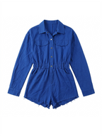 Long Sleeve Denim Button Front Romper