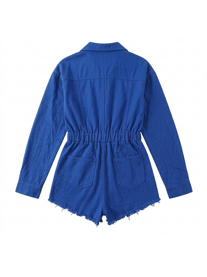 Long Sleeve Denim Button Front Romper