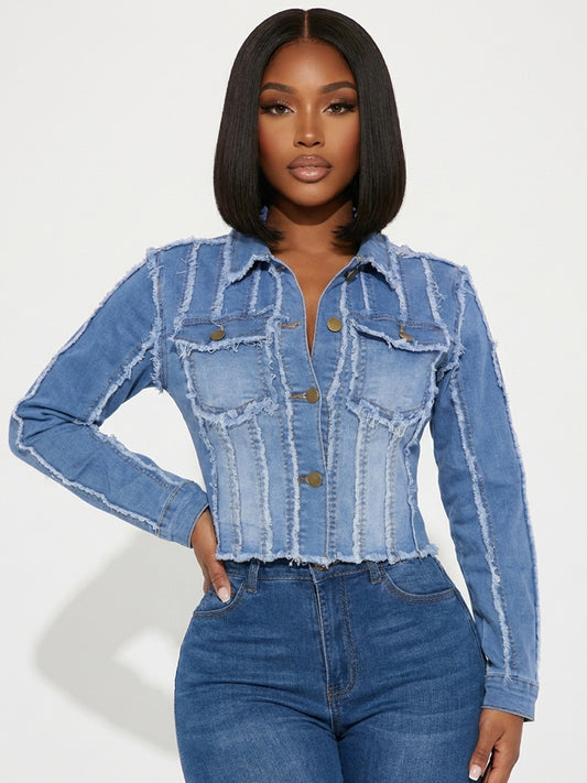 Denim Long Sleeves Button Ripped Jacket