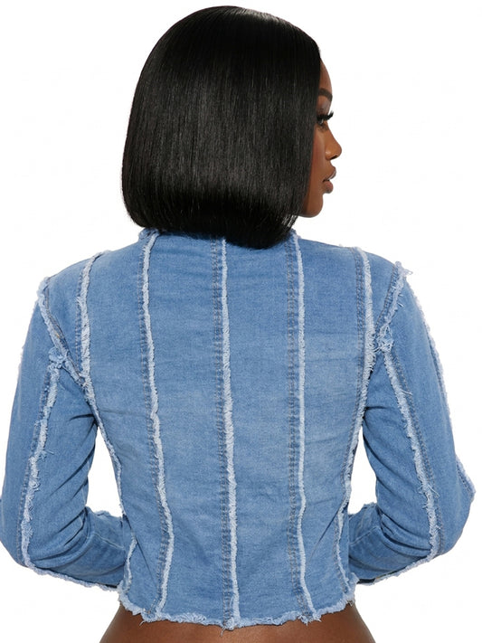 Denim Long Sleeves Button Ripped Jacket