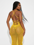 Crochet Flower Halter Backless Dress