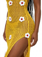Crochet Flower Halter Backless Dress