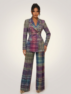 Plaid Long Sleeve Blazer Pants Suit