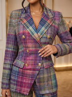 Plaid Long Sleeve Blazer Pants Suit
