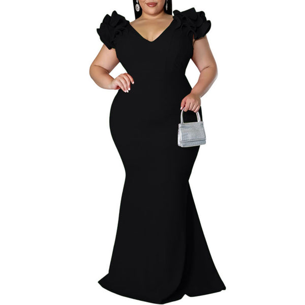 Plus Size Ruffle Sleeves Bodycon Maxi Dress