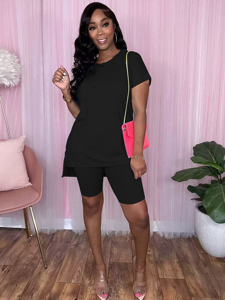 Two Piece Short Sleeve + Skinny Long Pants Set