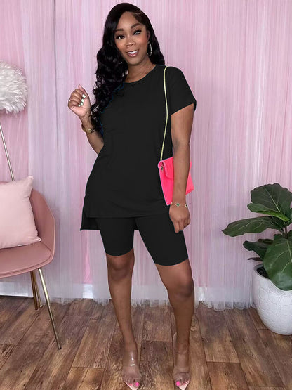 Two Piece Short Sleeve + Skinny Long Pants Set