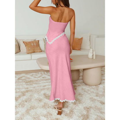 Top de tubo irregular de dos piezas y falda larga