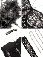 Mono con cuello halter y diamantes de imitación y plumas 3.10有货