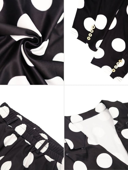 Two-Piece Polka Dot Print Pants Set with Belt