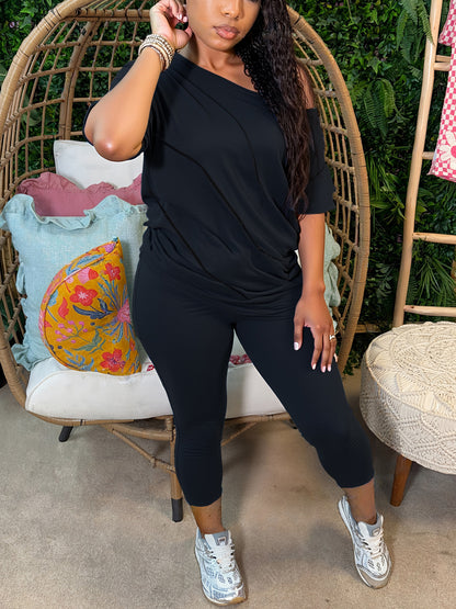 Off Shoulder Batwing Top Pants Set