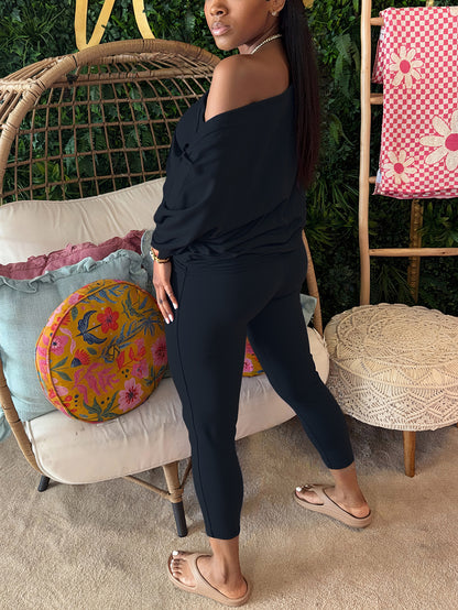 Off Shoulder Batwing Top Pants Set