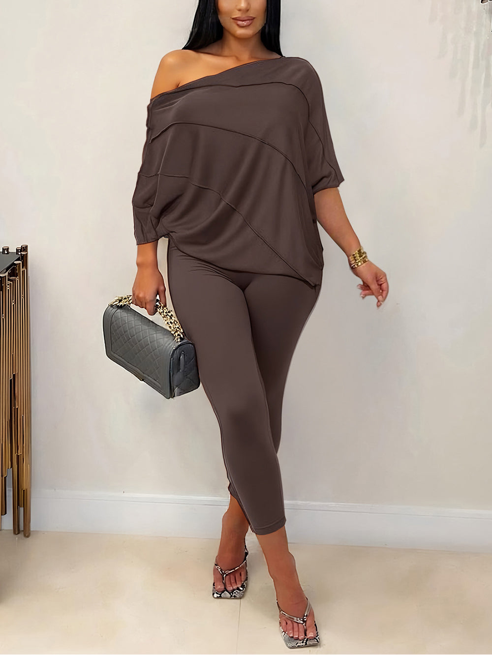 Off Shoulder Batwing Top Pants Set