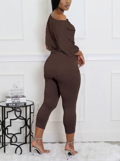 Off Shoulder Batwing Top Pants Set