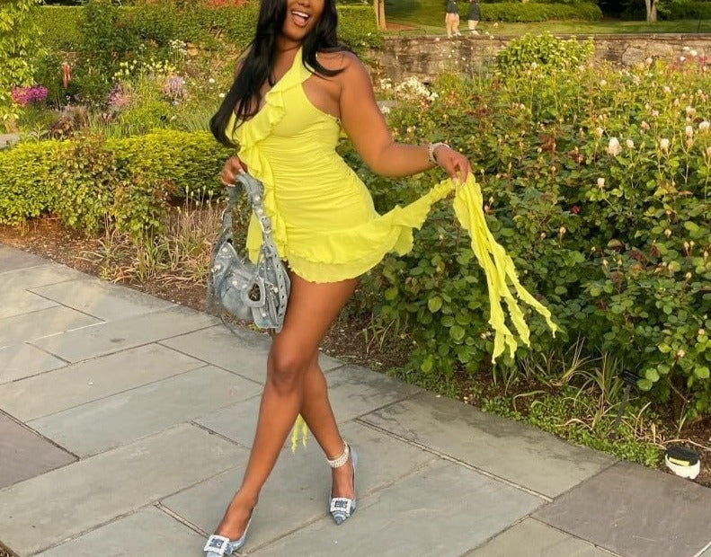 Sleeveless Backless Tassel Ruched Ruffle Mini Dress