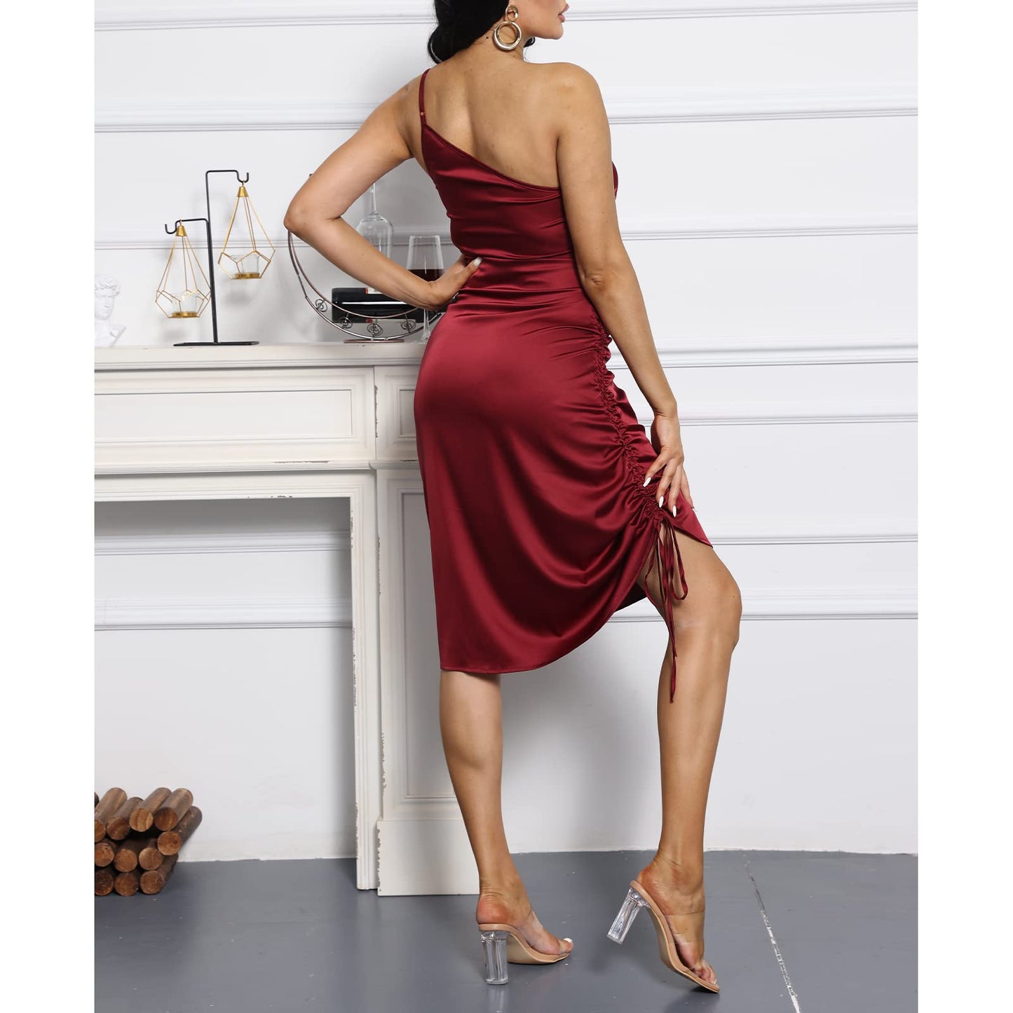 Spaghetti Strap Drawstring Ruched Dress
