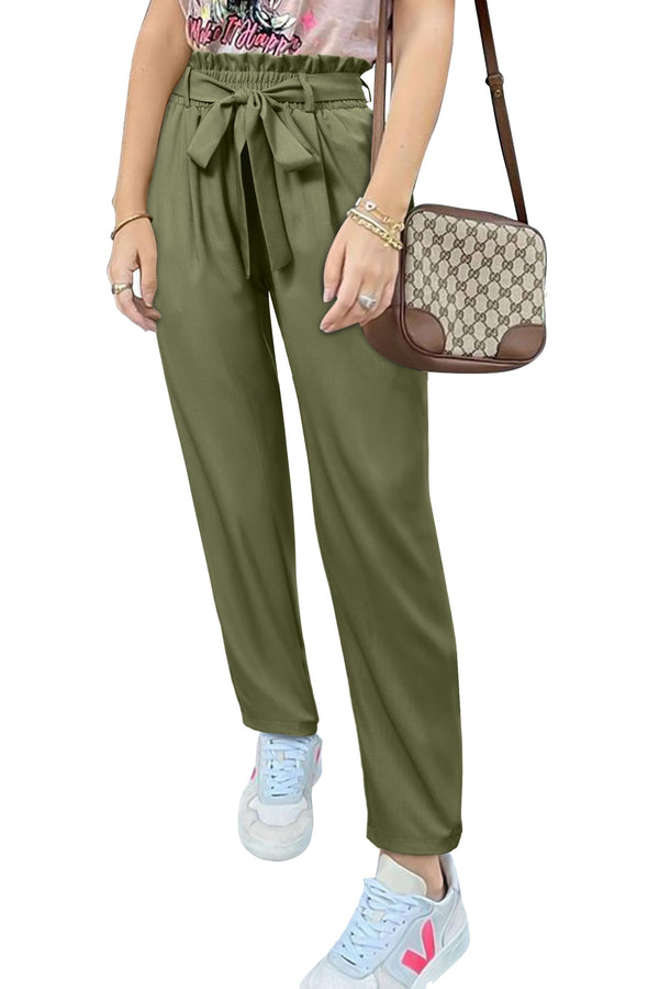 Belted Tapered Ankle Pants with Pockets