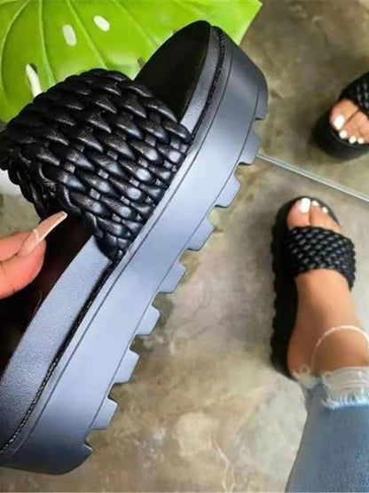 Woven PU Platform Beach Slide