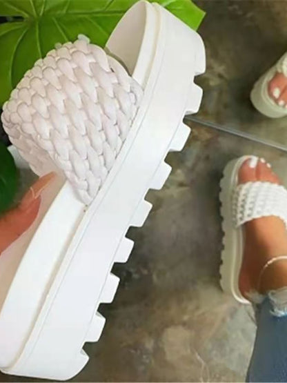 Woven PU Platform Beach Slide