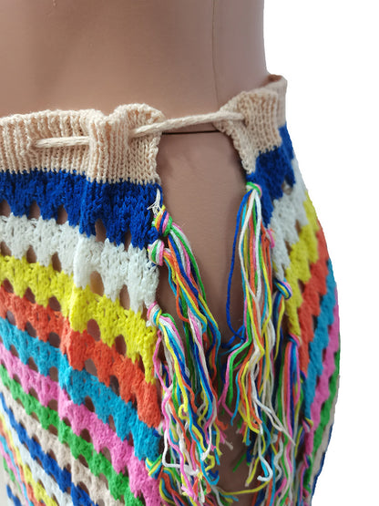 Tassel Slit Coverup Knit See Maxi Skirts
