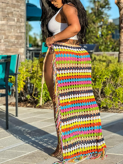 Tassel Slit Coverup Knit See Maxi Skirts