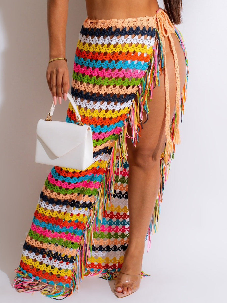 Tassel Slit Coverup Knit See Maxi Skirts