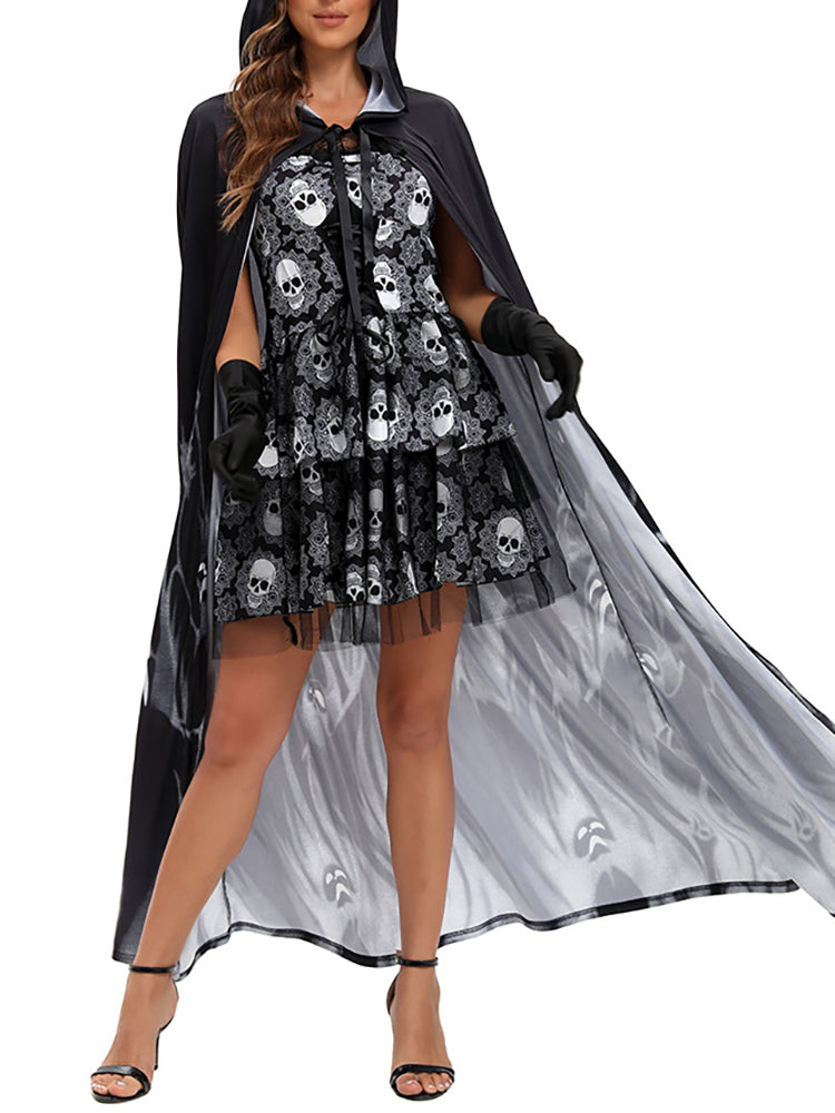 Halloween Costume Set Skeleton Cape Dress