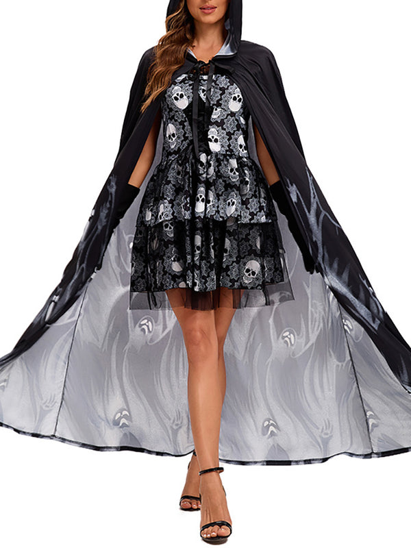 Halloween Costume Set Skeleton Cape Dress