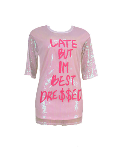 Sequin Letter Print Mini Dress