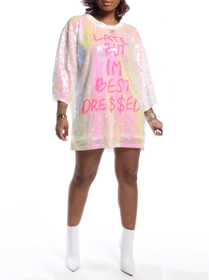 Sequin Letter Print Mini Dress