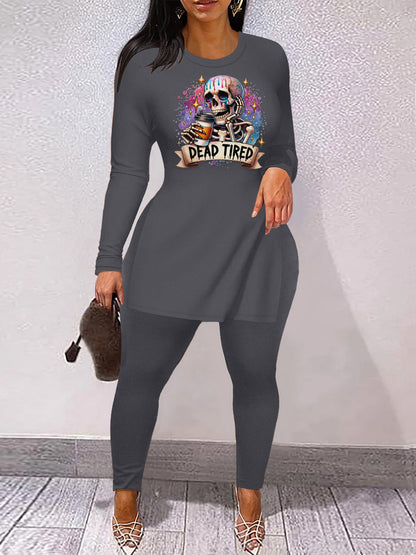 Halloween Print Split Hem Pants Set