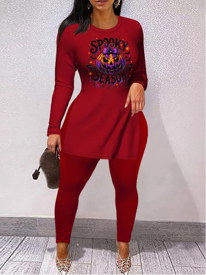 Halloween Print Split Hem Pants Set