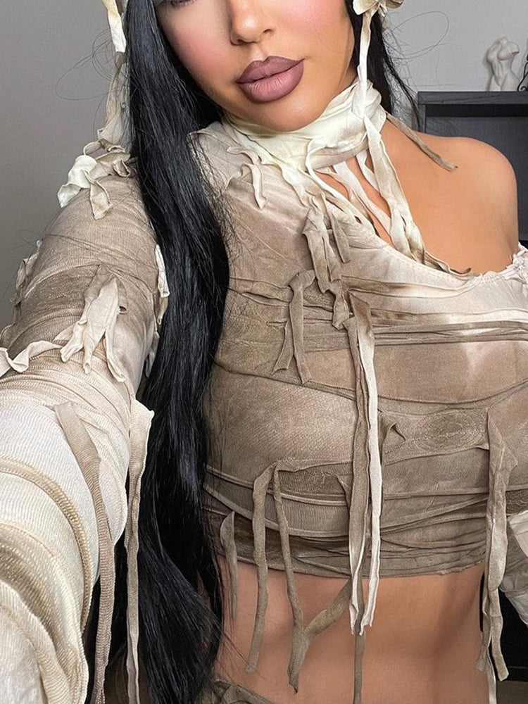 Halloween Fringe Crop Top Tie-Dye Set