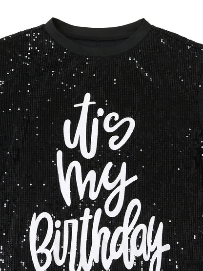 Vestido brillante de cumpleaños con dobladillo de loto y estampado brillante 