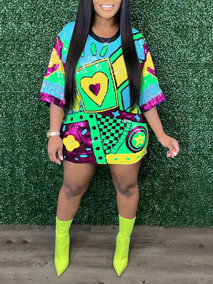 Mini vestidos de lentejuelas de manga corta